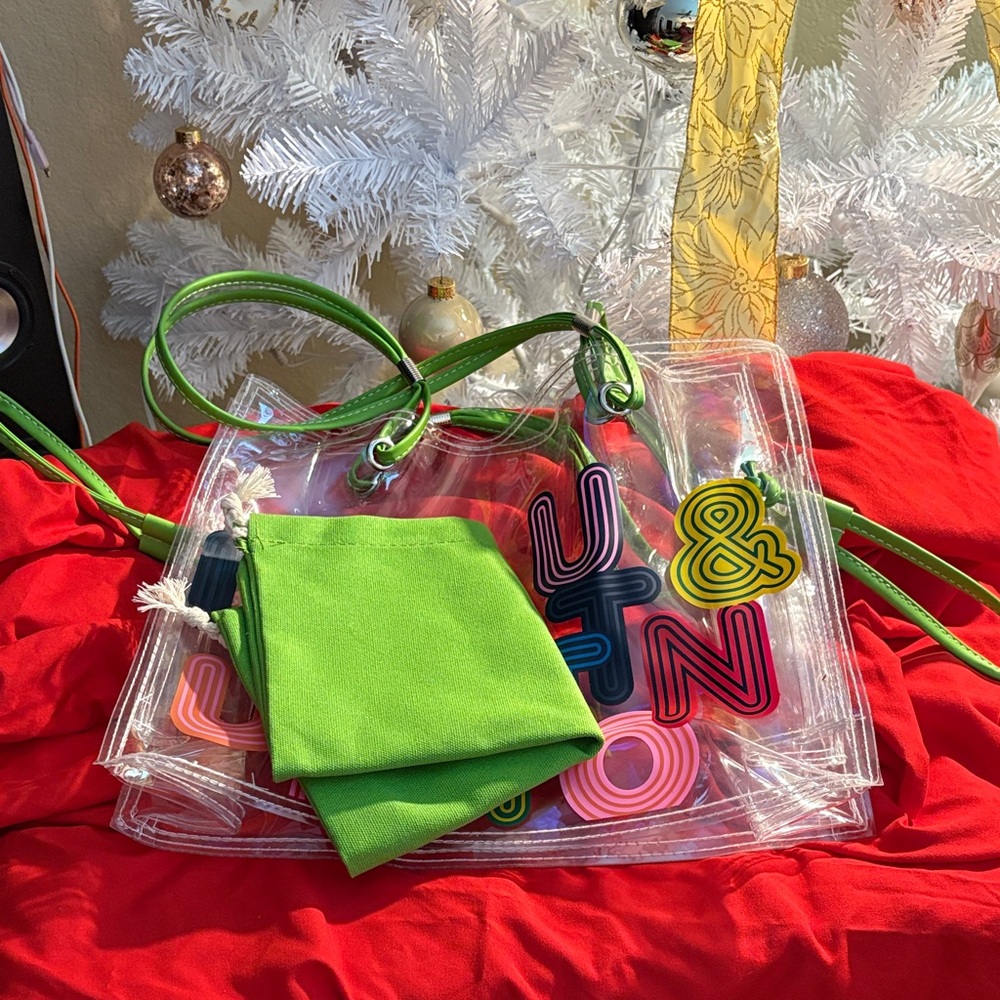 Clear Tote Bag with Green Pouch
